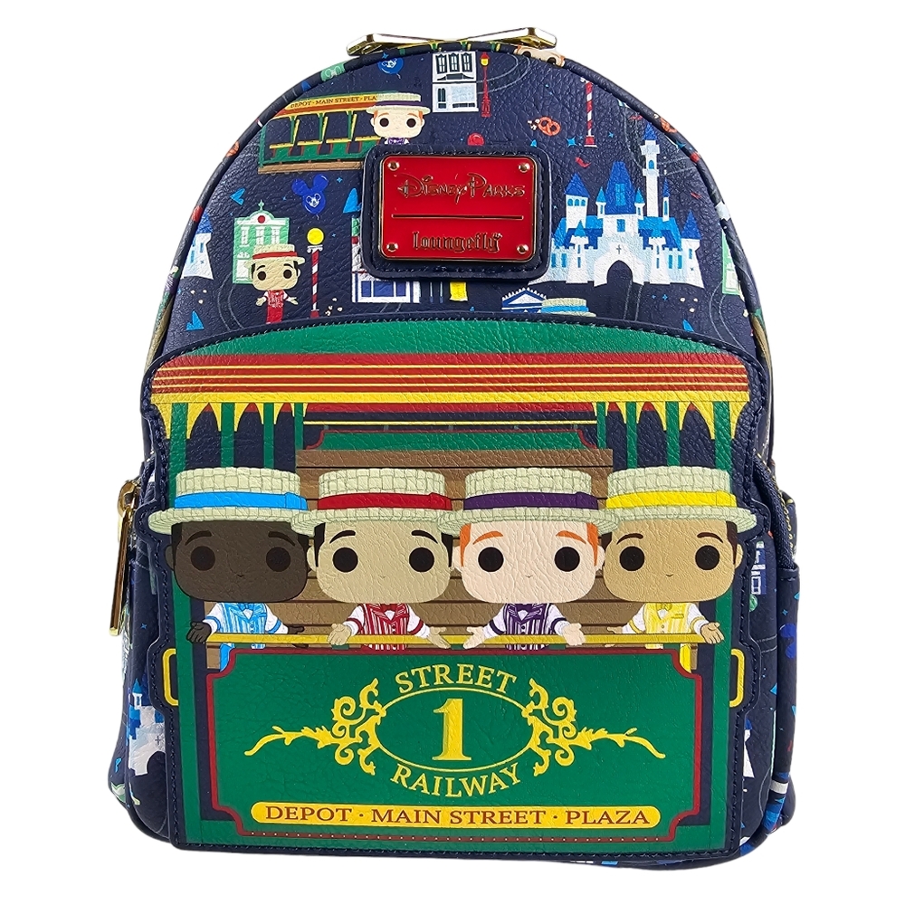Loungefly Disney Parks Dapper Dans Main Street USA Mini Backpack Blue Red NWT